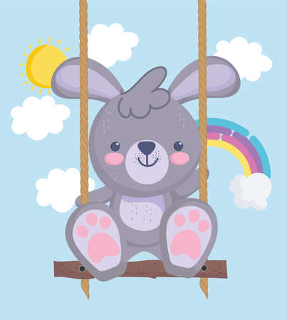 cute bunny on swingのイラスト素材