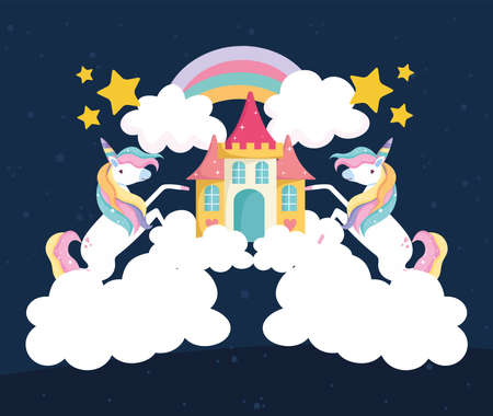 unicorns castle rainbowのイラスト素材