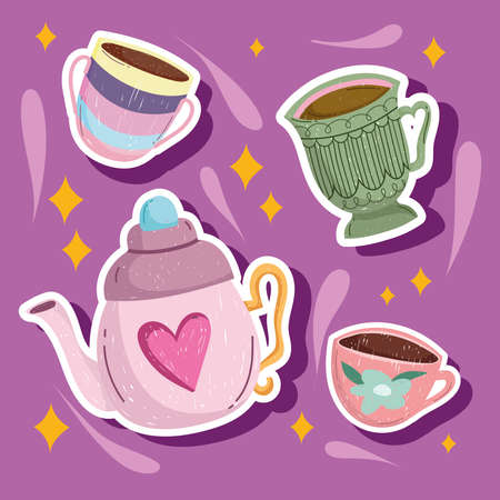 kettle and coffee cupsのイラスト素材