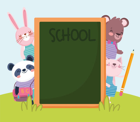 school animals with chalkboardのイラスト素材