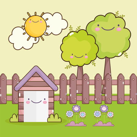 garden house with treesのイラスト素材