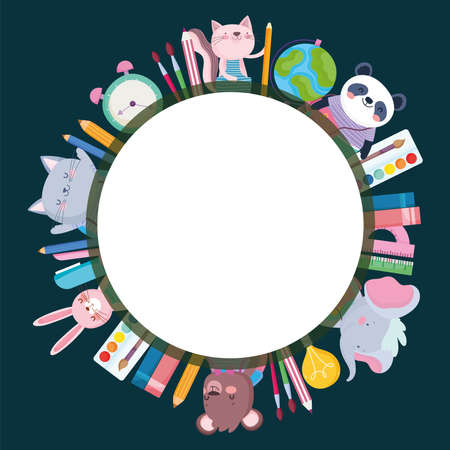 cute animals and school suppliesのイラスト素材