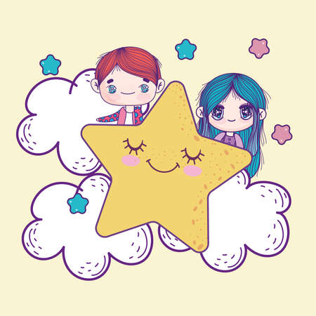 cute boy and girlのイラスト素材