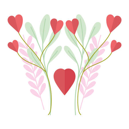 flowers heart and leavesのイラスト素材