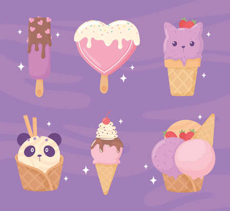 cute ice cream setのイラスト素材