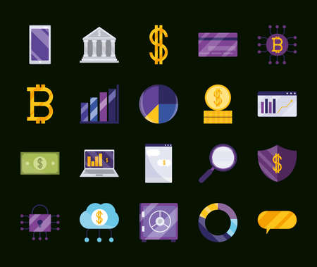fintech business iconsのイラスト素材