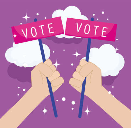 hands holds vote placardsのイラスト素材