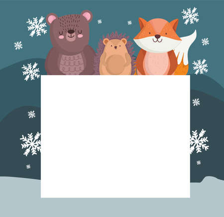 winter animals and cardのイラスト素材