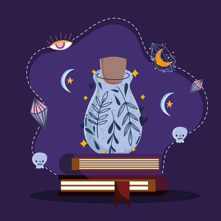 magical books bottle elixirのイラスト素材