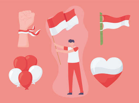 boy with flag of indonesiaのイラスト素材