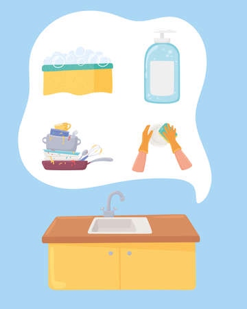 washing dishes setのイラスト素材