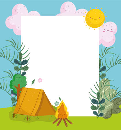cute tent campfire bannerのイラスト素材