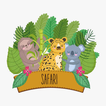 safari animals with signのイラスト素材