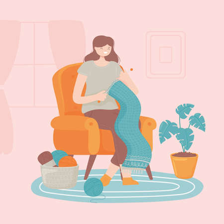 woman making scarfのイラスト素材