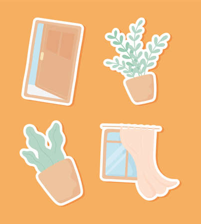 set plants and doorのイラスト素材