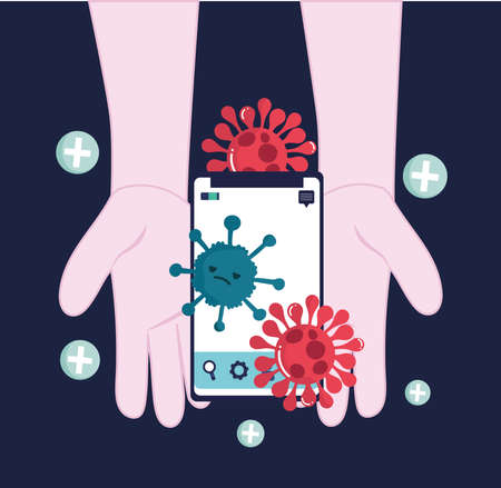 infected hands with phoneのイラスト素材