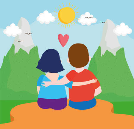 outside love coupleのイラスト素材