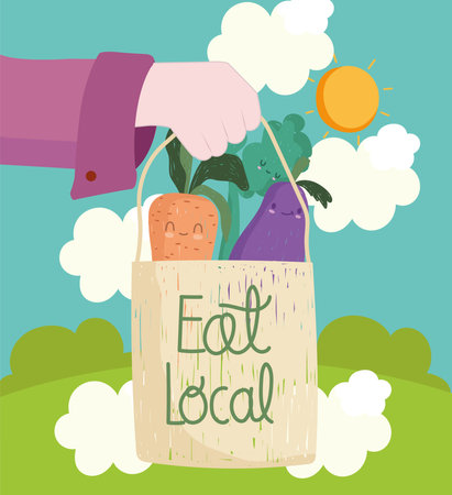 hand with eat local market typographyのイラスト素材