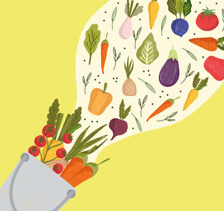 bucket and fresh vegetablesのイラスト素材