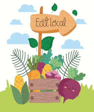 eat local wooden signpostのイラスト素材
