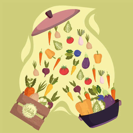 vegetables in pot and boxのイラスト素材