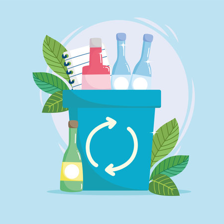 recycle bin with bottles glassのイラスト素材