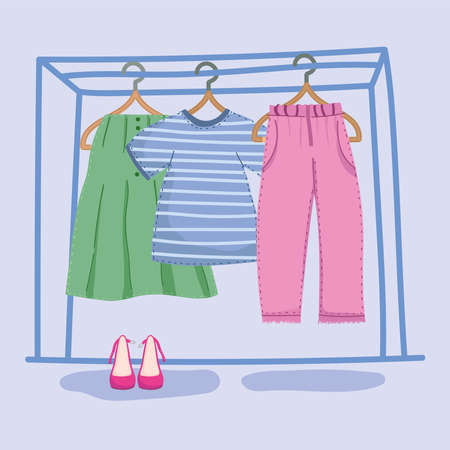 clothes hang on a shelfのイラスト素材