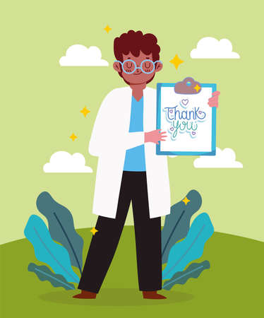 doctor with thank you messageのイラスト素材