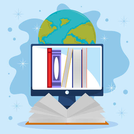 computer literacy with booksのイラスト素材