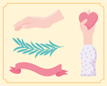 hand heart and ribbonのイラスト素材