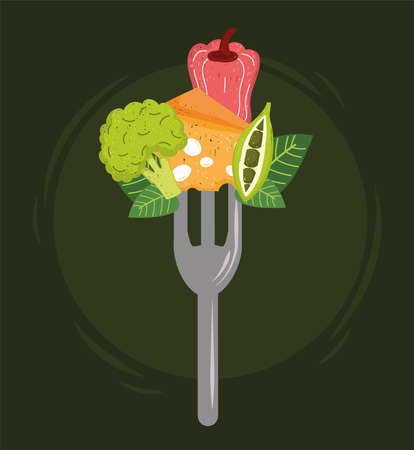 healthy food in forkのイラスト素材