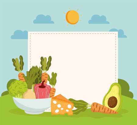 vegetables in bowl with bannerのイラスト素材