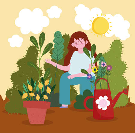 girl in gardenのイラスト素材