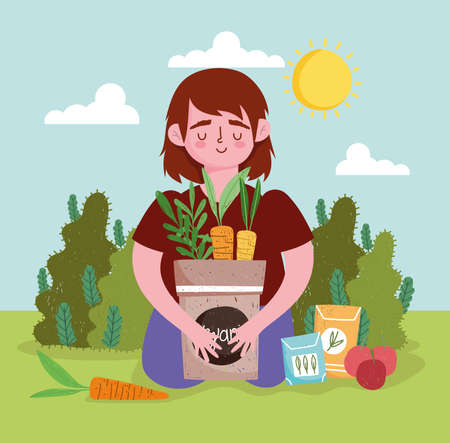 boy with organic vegetablesのイラスト素材