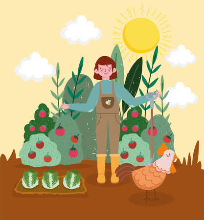 farmer boy in the gardenのイラスト素材