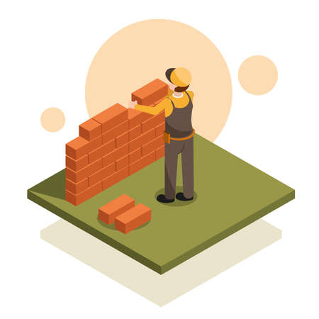 man building bricks wallのイラスト素材