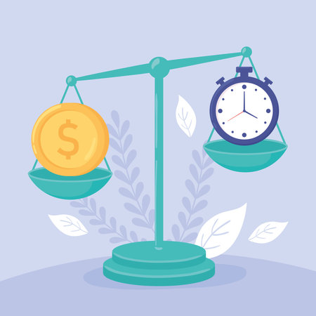money and time on a balance scaleのイラスト素材