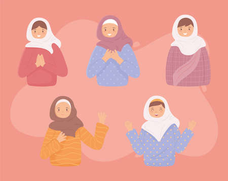 set of muslim womenのイラスト素材