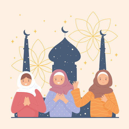 muslim women and mosqueのイラスト素材