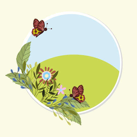 butterflies spring badgeのイラスト素材