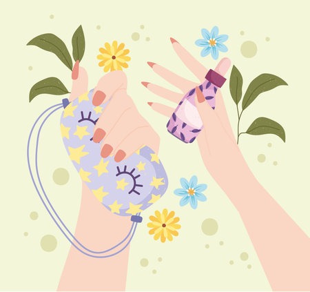 hands sleep mask and oilのイラスト素材