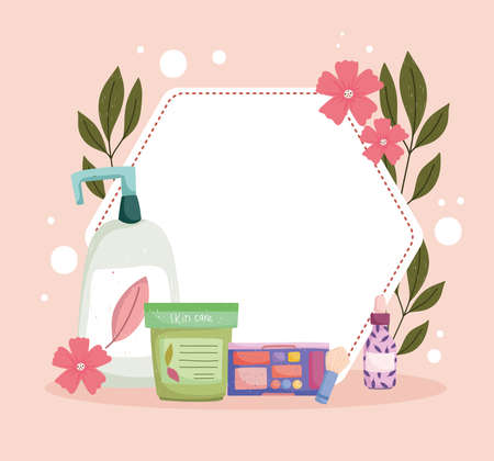 skincare products floral badgeのイラスト素材