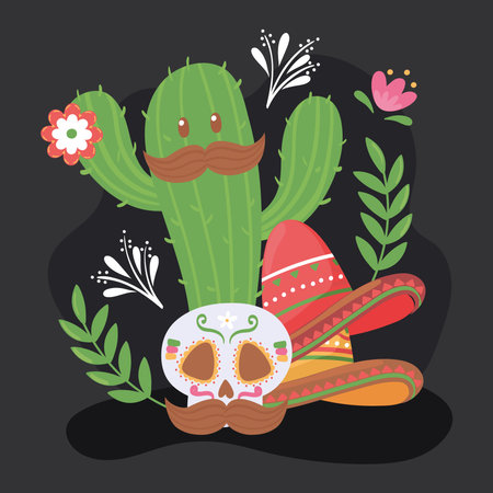 cactus skull mexicanのイラスト素材
