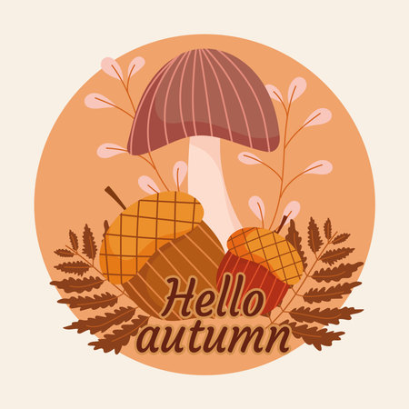 hello autumn round labelのイラスト素材