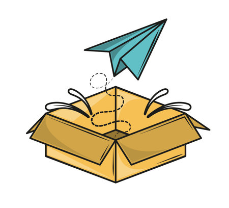 paper plane coming out boxのイラスト素材