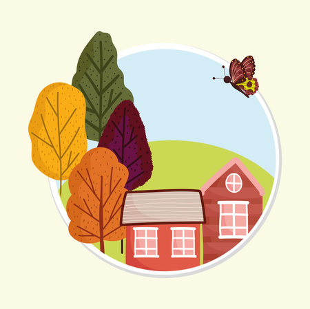 cottages countryside treeのイラスト素材