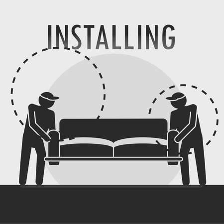 workmen installing a sofaのイラスト素材