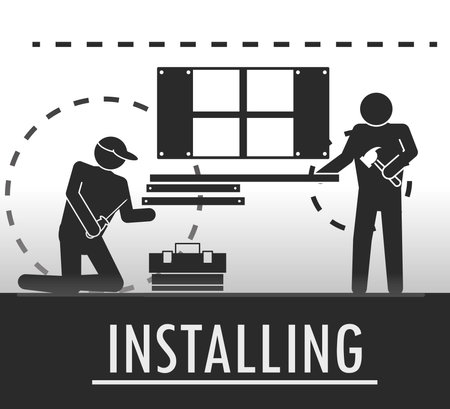 workers installing accessoriesのイラスト素材