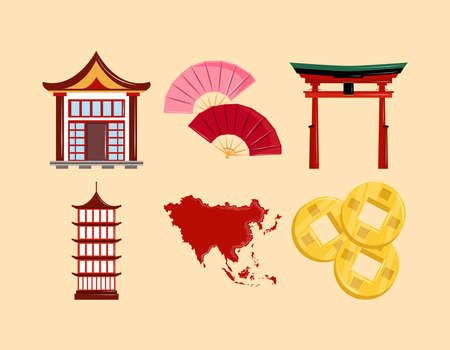 asia culture iconsのイラスト素材