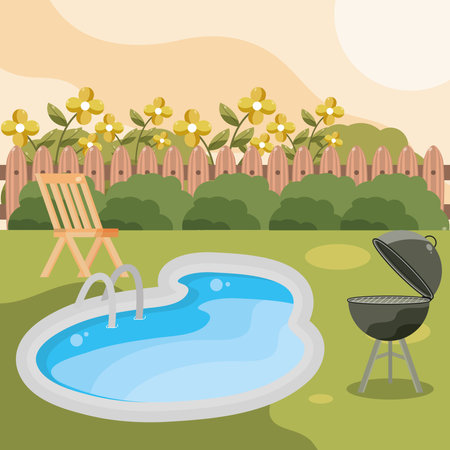 backyard with poolのイラスト素材